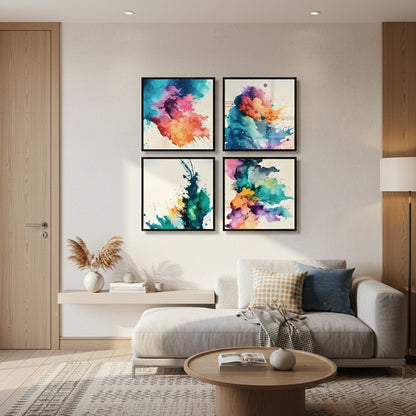 Abstract Splashed Watercolor Textured (4panel) Wall Art