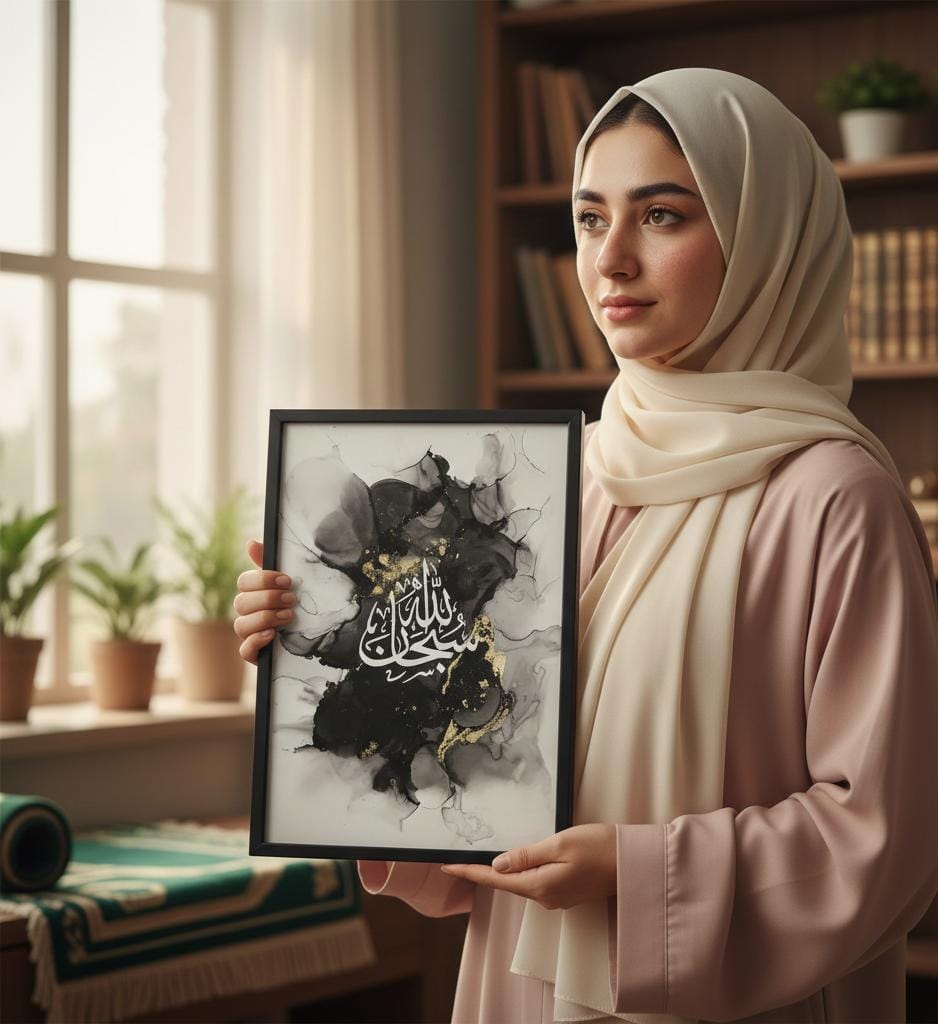 Islamic Calligraphy Gold Black Marble | Subhan Allah | Wall Art