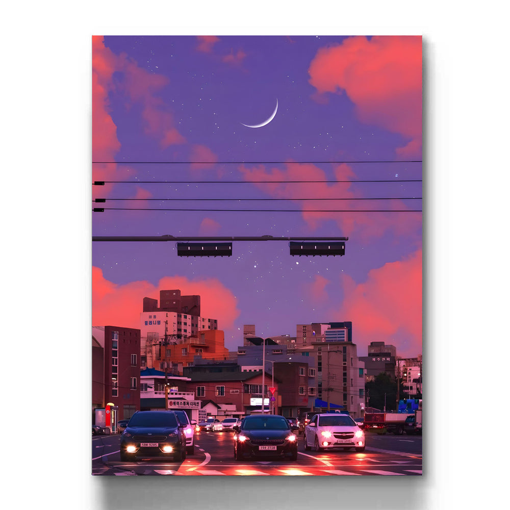 Streetlights Under Pink Sky