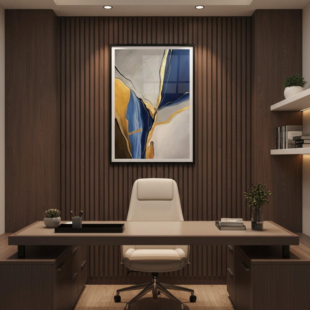 Blue Beige Gold Abstract Painting | Wall Art