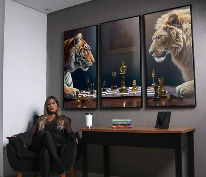 Game of Beast Lion vs Tiger Chess Wall Art