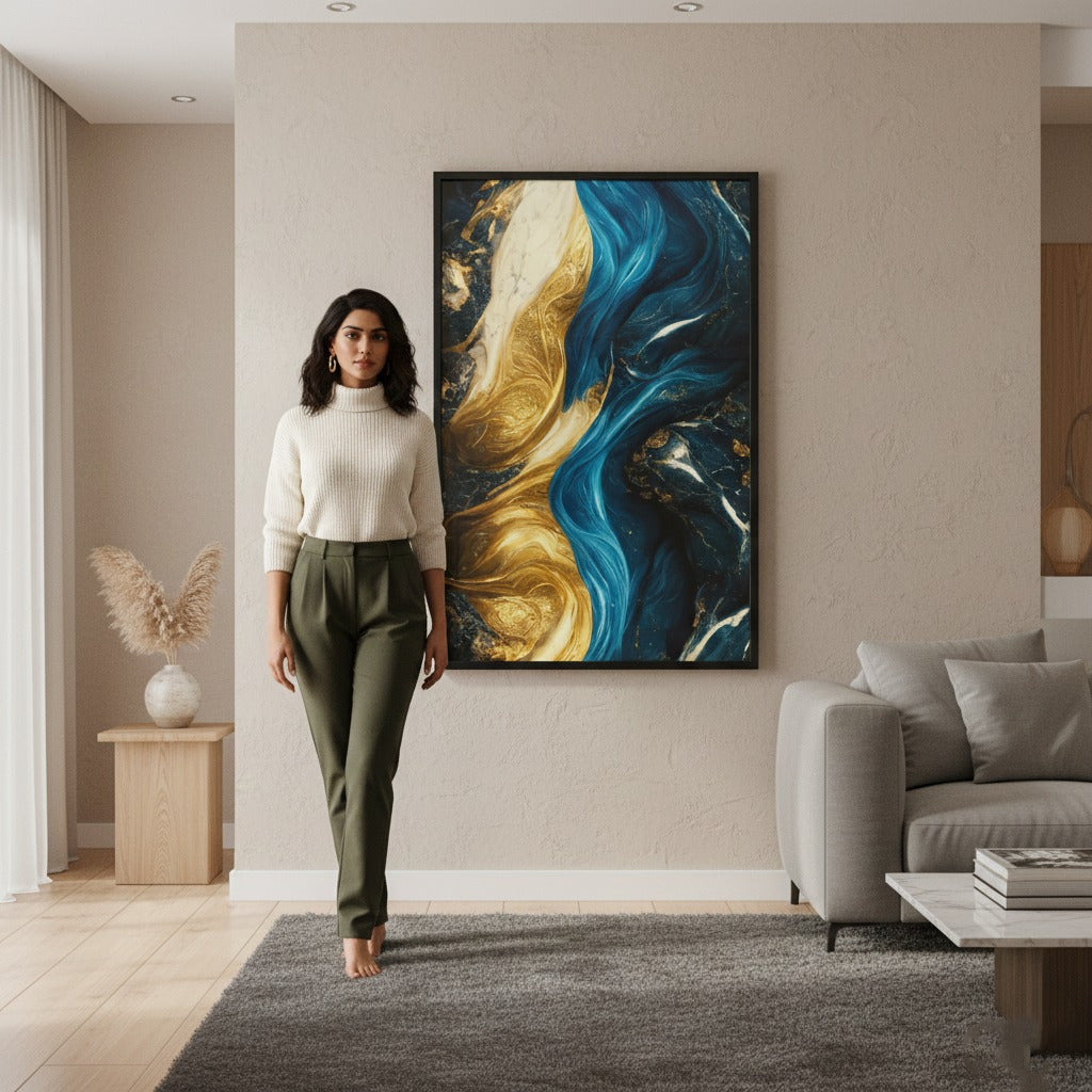 Rumlly Poster of Blue Gold Wave | Wall Art