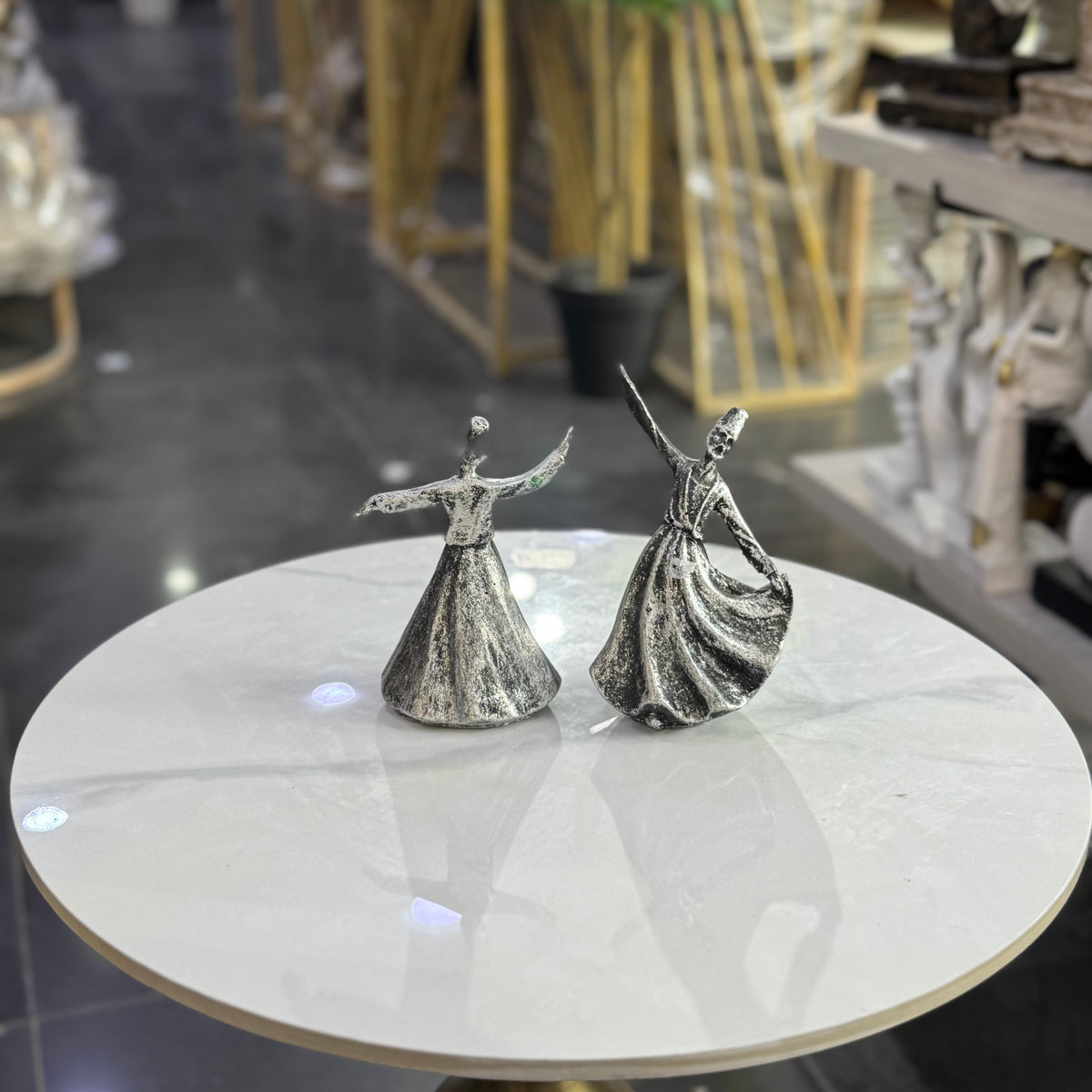 Antique Silver Whirling Sufi Dervish Figurine Set – Spiritual Table Decor