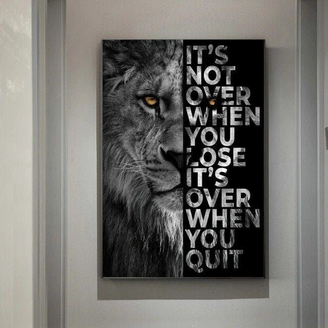 Modern Lion Motivational Quote Canvas Frame | Wall Art