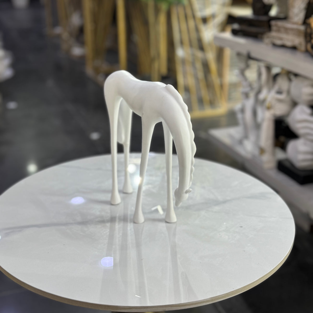 Elegant Grazing Horse Sculpture – Minimalist White Table Decor