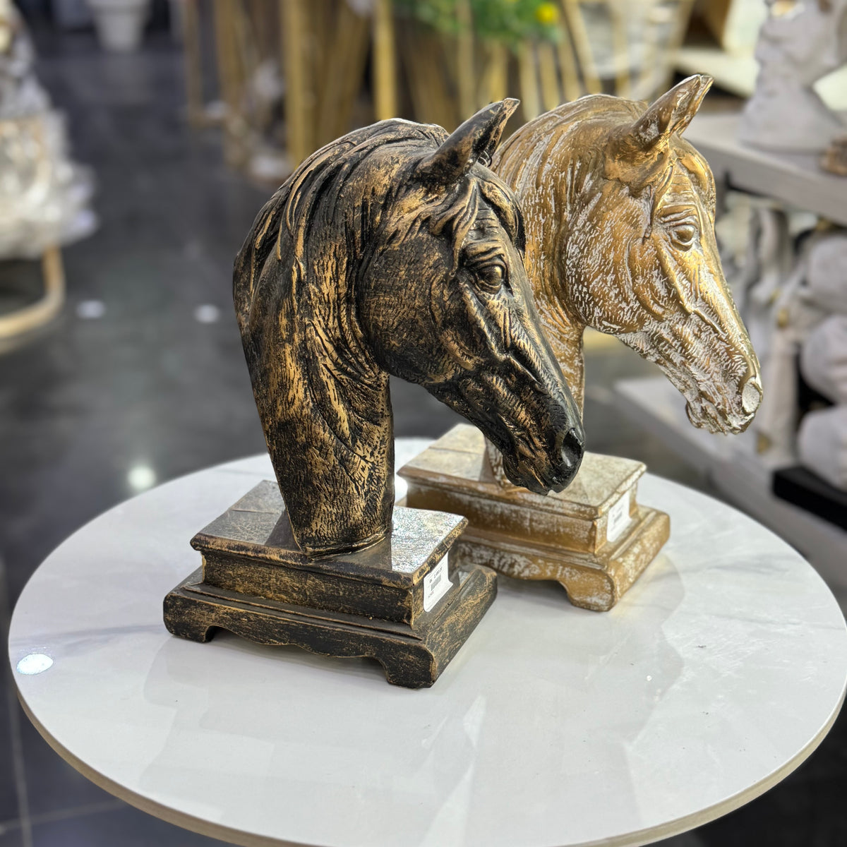 Royal Horse Head Sculpture – Antique Gold Table Decor