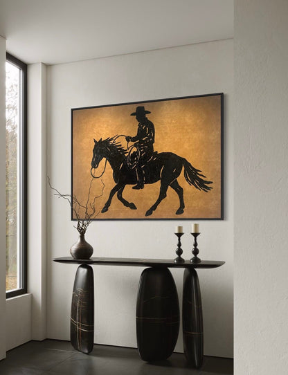 Western Cowboy on Horse Canvas Wall Art – Rustic Modern Decor