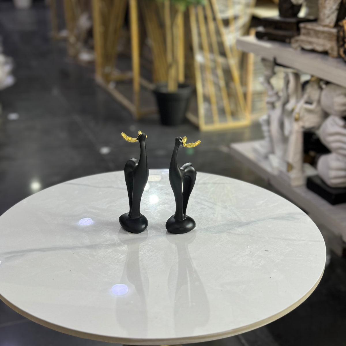 Elegant Black & Gold Deer Couple Figurine Set – Modern Table Decor