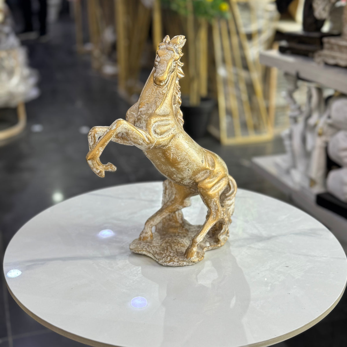 Rearing Horse Sculpture – Antique White Table Decor