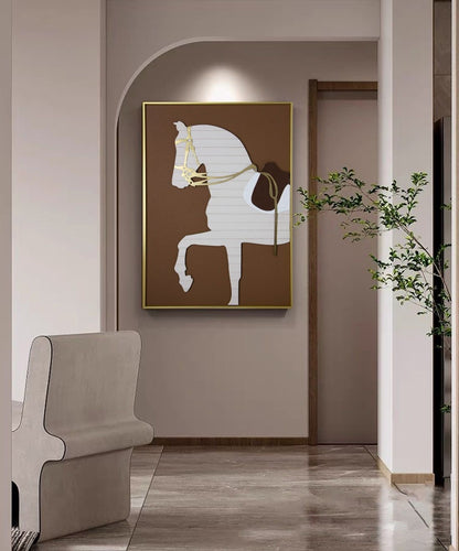Golden Bridle Horse Wall Art – Premium Minimal Canvas