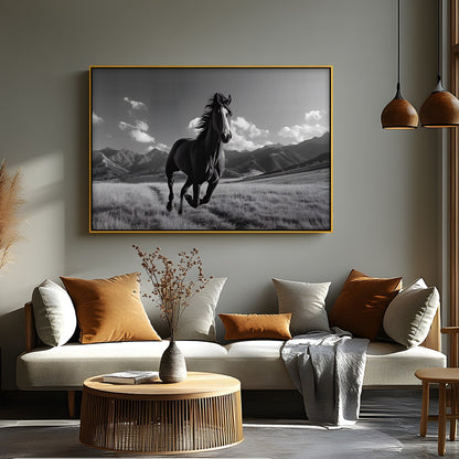 Unbridled Spirit – Running Horse in Mountain Field Canvas Print | Wall Art