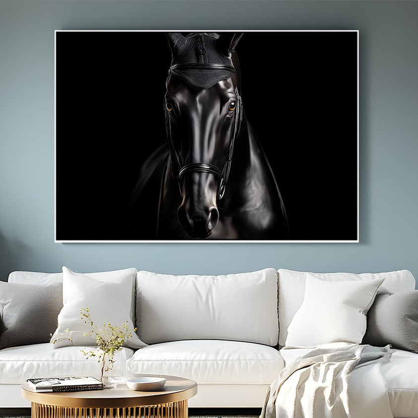 Noir Elegance – Black Horse Portrait Canvas Print | Wall Art
