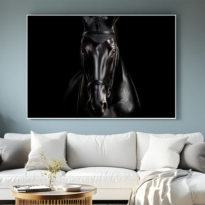 Noir Elegance – Black Horse Portrait Canvas Print | Wall Art