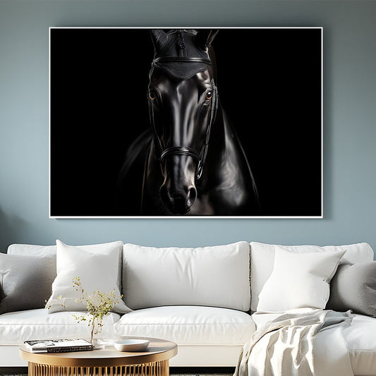 Noir Elegance – Black Horse Portrait Canvas Print | Wall Art