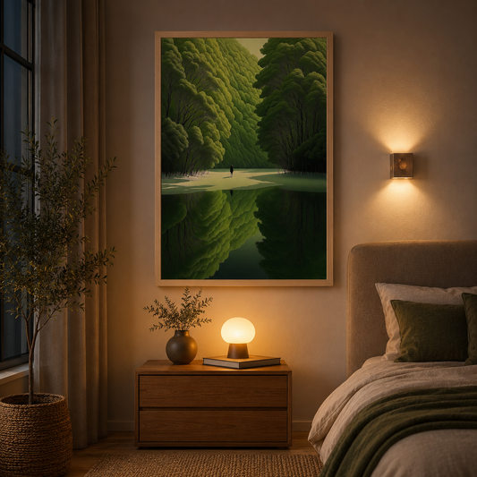 Forest Green Trees Reflection Canvas Wall Art Frame