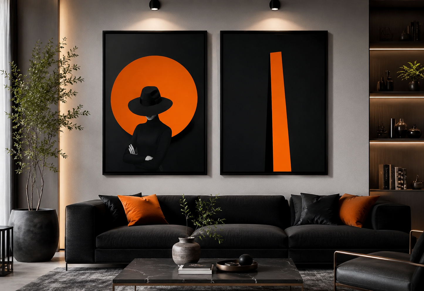 Mysterious Woman Orange Canvas Wall Art Poster Print,Nordic Scandinavian