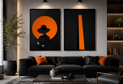 Mysterious Woman Orange Canvas Wall Art Poster Print,Nordic Scandinavian