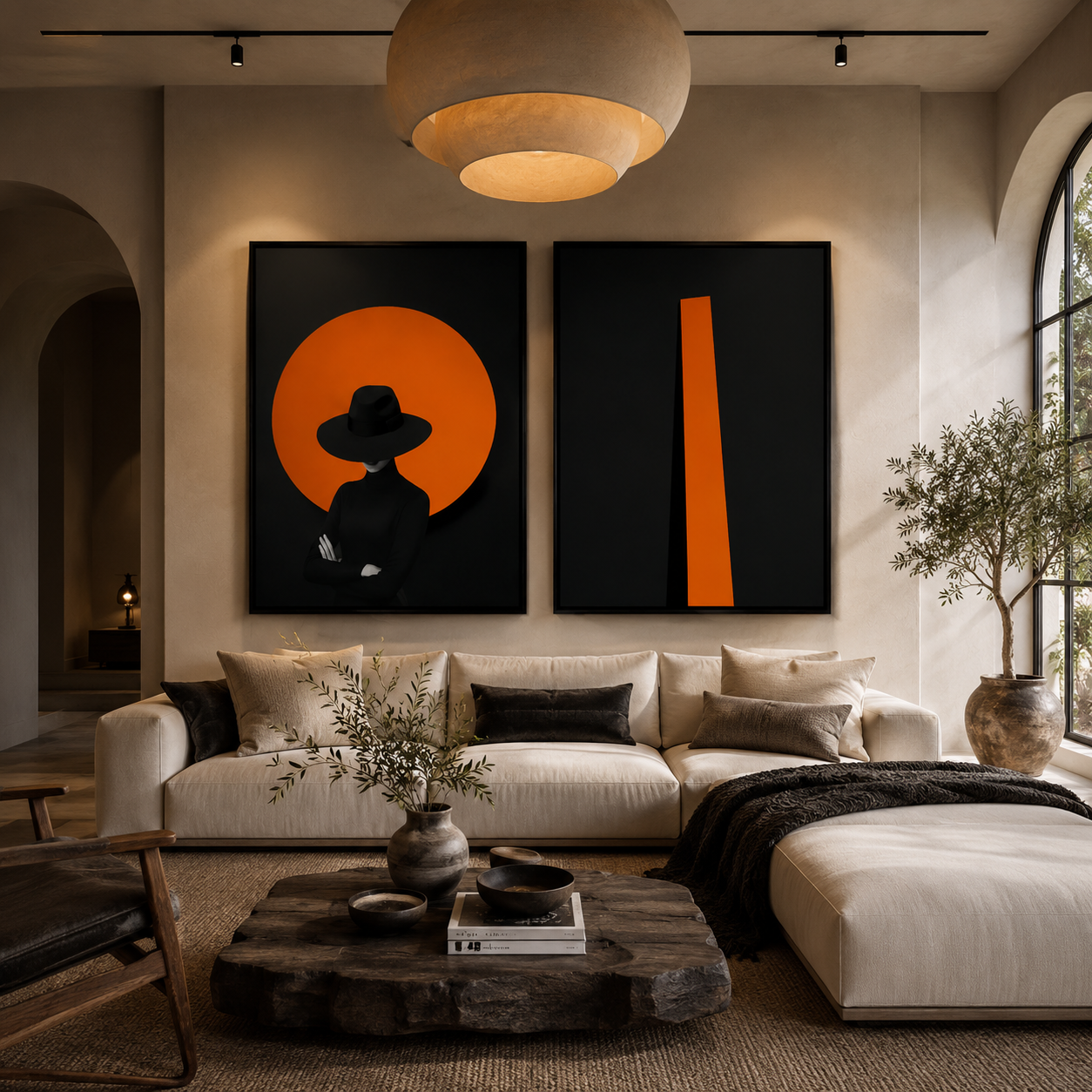 Mysterious Woman Orange Canvas Wall Art Poster Print,Nordic Scandinavian