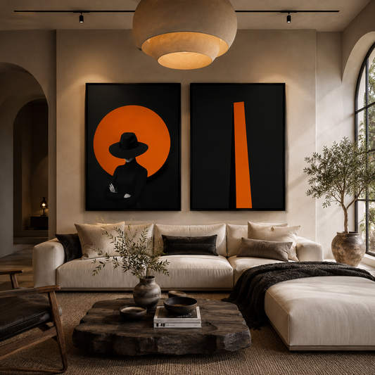 Mysterious Woman Orange Canvas Wall Art Poster Print,Nordic Scandinavian