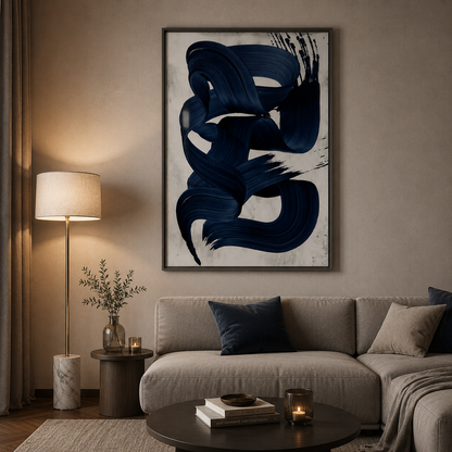 Indigo Trace Wall Abstract Canvas Wall Art Frame