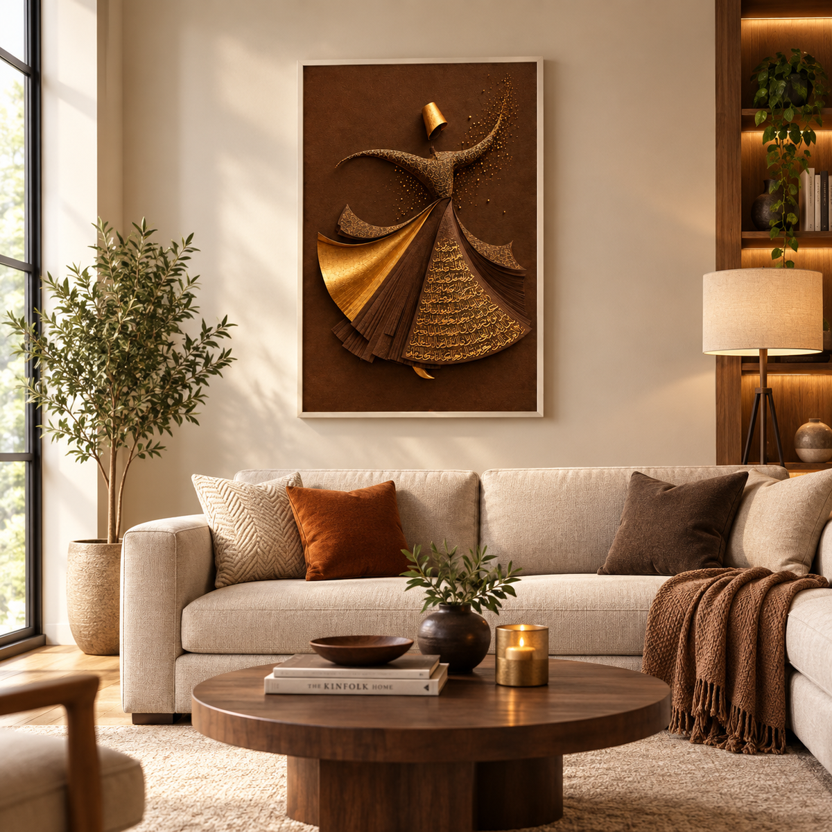 Whirling Dervish Dance Canvas, Arabic Calligraphy Wall Art, Spiritual Sufi Art BROWN EDITION (Copy)