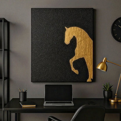 Elegant Black & Gold Horse Silhouette – Premium Canvas
