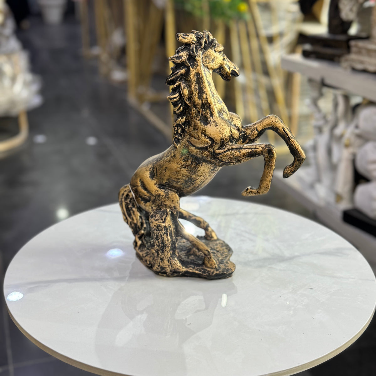 Rearing Horse Sculpture – Antique Gold Table Decor