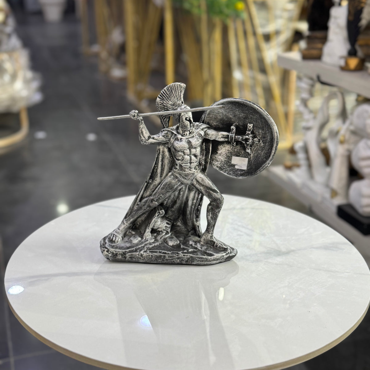 Silver Spartan Warrior Sculpture – Luxury Table Decor