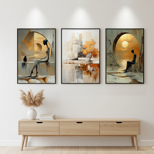 MINIMALISTIC GIRL ABSTRACT ART – 3 PANEL SET