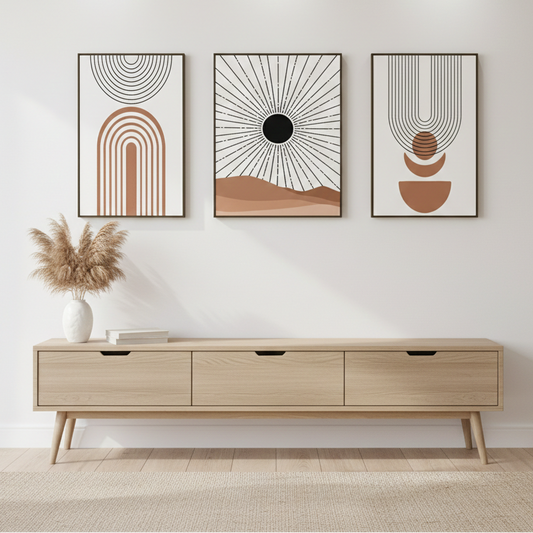 MINIMALISTIC BOHO ABSTRACT ART – 3 PANEL SET