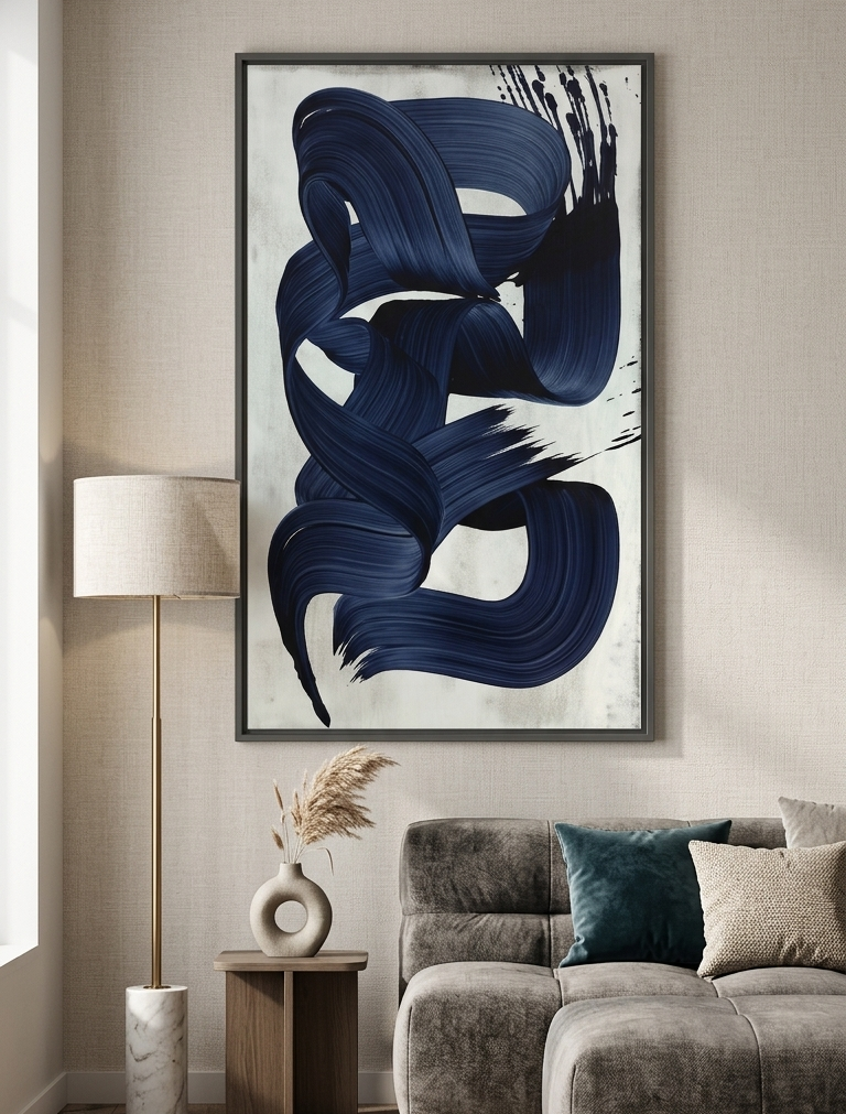 Indigo Trace Wall Abstract Canvas Wall Art Frame