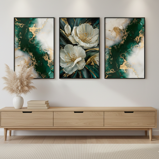 GREENISH FLORAL TRIO – 3 PANEL SET (Copy)