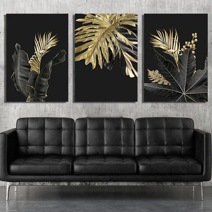 Golden Tropical Botany Luxury Nordic Bundle (3panel) | Wall Art