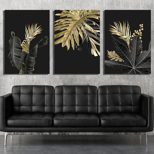 Golden Tropical Botany Luxury Nordic Bundle (3panel) | Wall Art