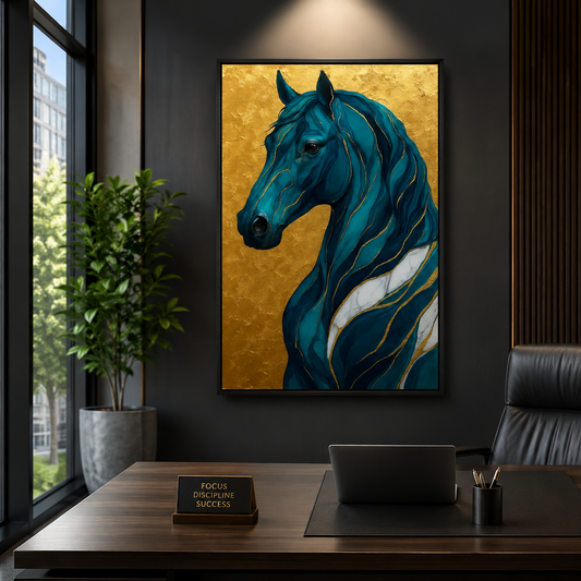 Royal Blue Stallion Wall Art – Modern Luxury Canvas