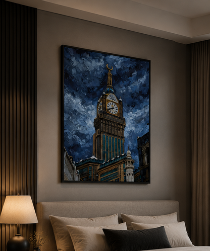 Majestic Makkah Clock Tower Canvas Wall Art | Impasto Style Islamic Wall Decor