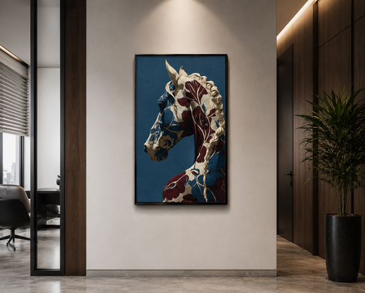 Blue Unique  Horse Canvas Wall Art – Rustic Modern Decor
