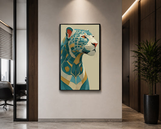 Blue Leopard Canvas Wall Art – Modern Wildlife Portrait