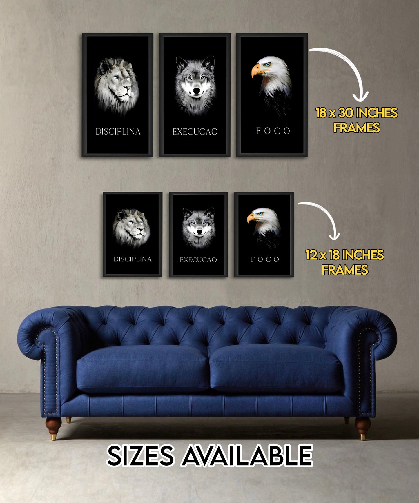 Discipline. Execution. Focus. – Motivational Animal Wall Art Set
