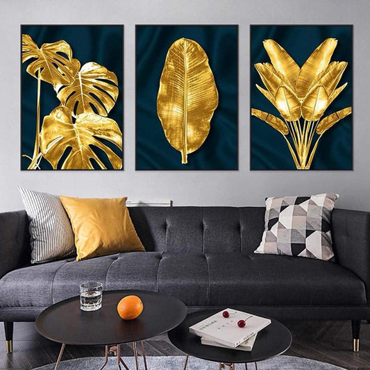 Green floral golden touch(3panel) | Wall Art