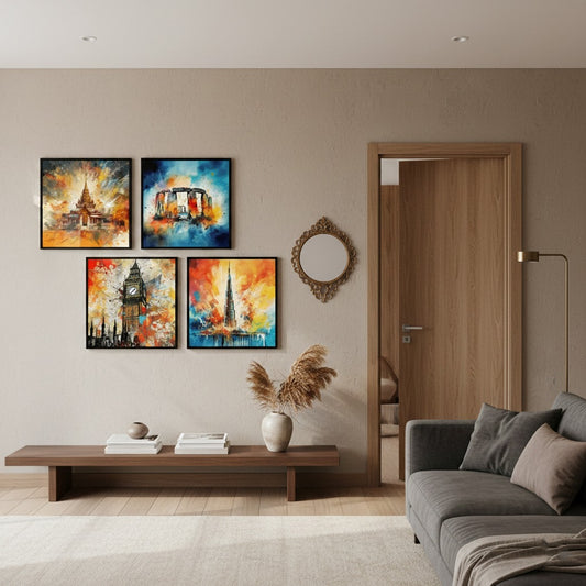 Famous Architecture Pyramid Great Wall & Coliseum (4Panel) Wall Art
