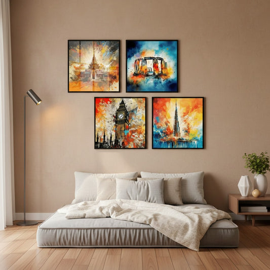 Famous Architecture Pyramid Great Wall & Coliseum (4Panel) Wall Art