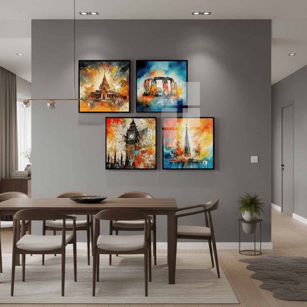 Famous Architecture Pyramid Great Wall & Coliseum (4Panel) Wall Art