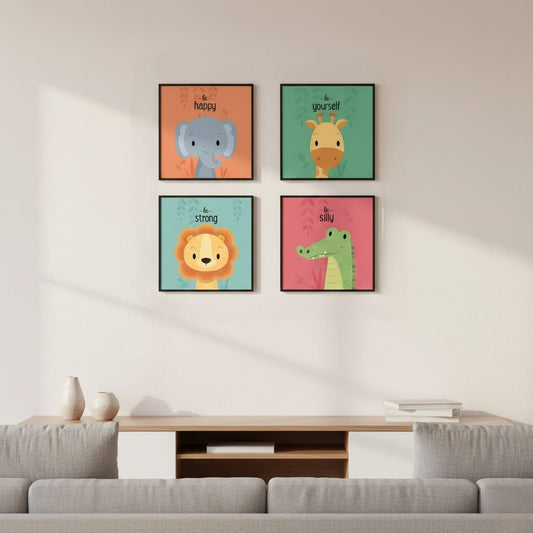 KIDS ROOM DECOR ANIMAL ART - 4 PANEL ART