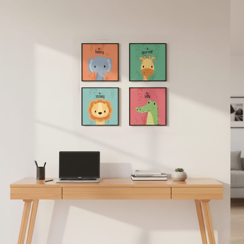 KIDS ROOM DECOR ANIMAL ART - 4 PANEL ART