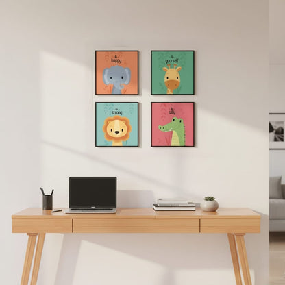 KIDS ROOM DECOR ANIMAL ART - 4 PANEL ART