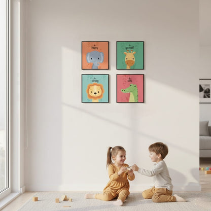 KIDS ROOM DECOR ANIMAL ART - 4 PANEL ART