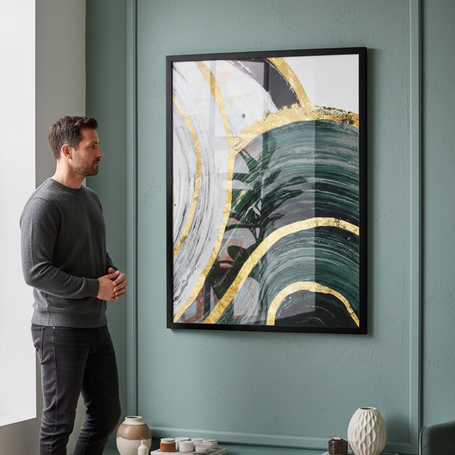 Modern Green Gilt Wall Abstract Canvas | Wall Art