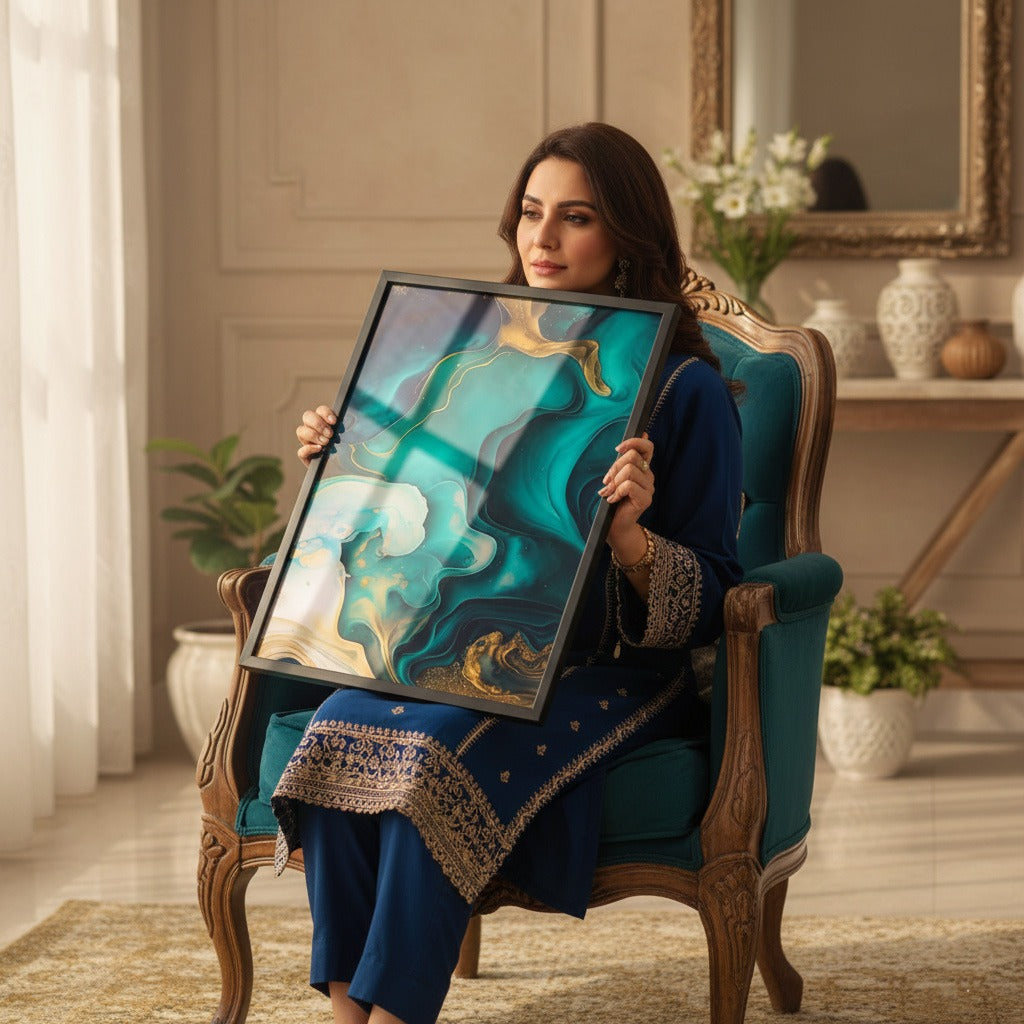 Blue Gold Marble Canvas Frames | Wall Art