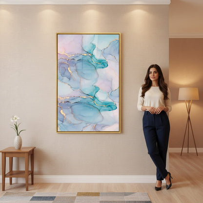 Swirled Pastel Gold Inkscape Water Canvas | Wall Art